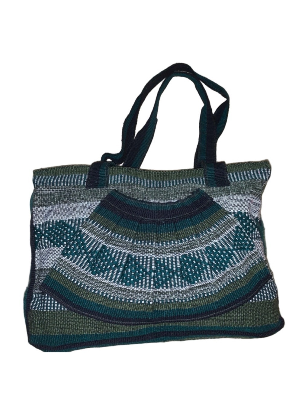 Women's boho Green White Striped Woven Tote Bag